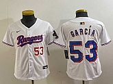 Youth Texas Rangers #53 Adolis Garcia Number White 2024 Gold Collection Limited Cool Base Jerseys,baseball caps,new era cap wholesale,wholesale hats